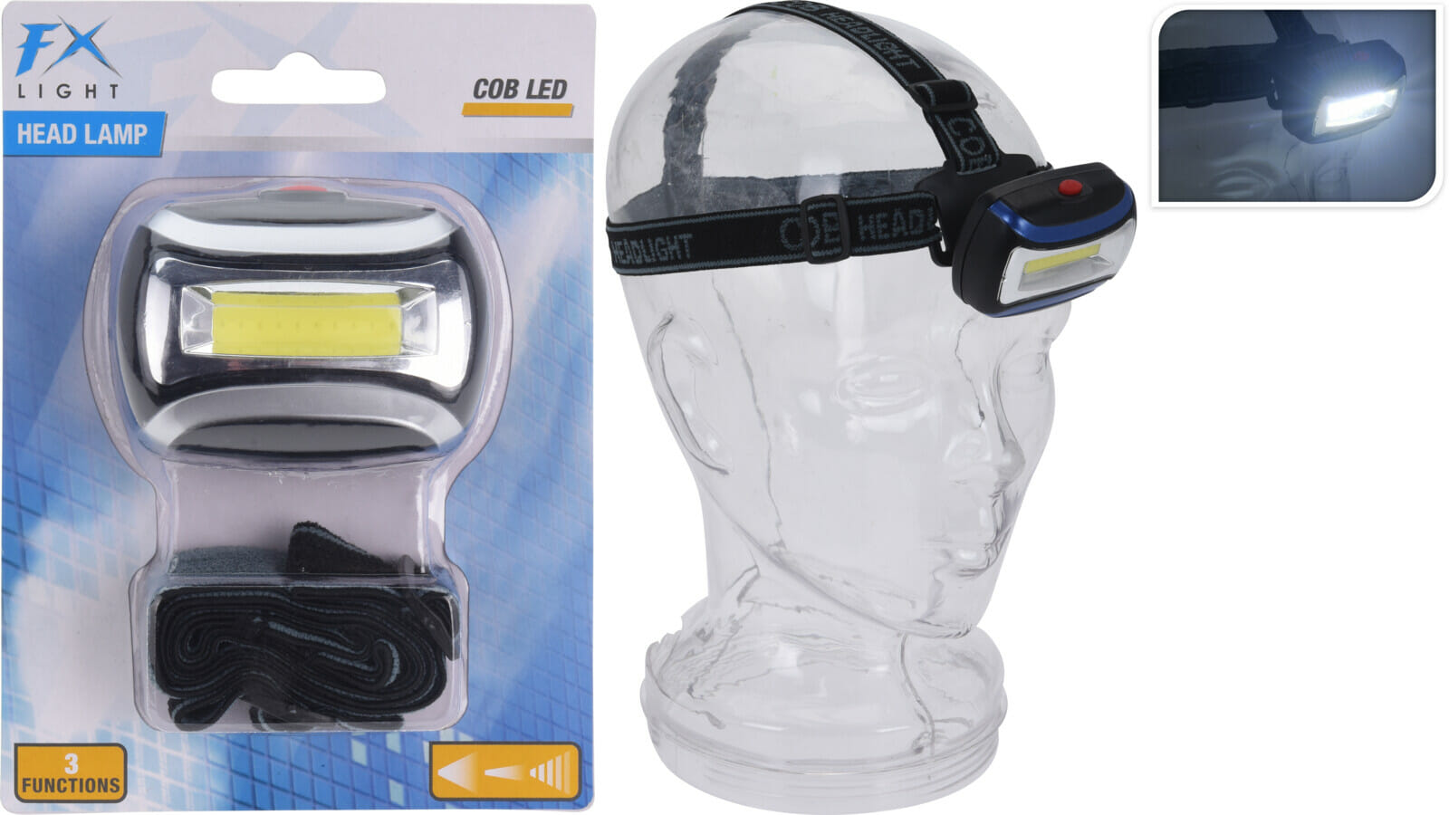 Höfuðljós MEÐ LED COB 2ASS CLR